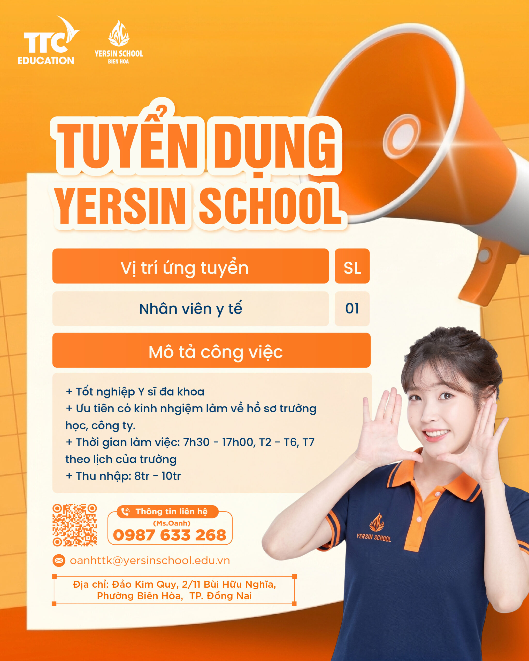 TUYỂN DỤNG NHÂN VIÊN Y TẾ TRƯỜNG TIỂU HỌC YERSIN BIÊN HÒA